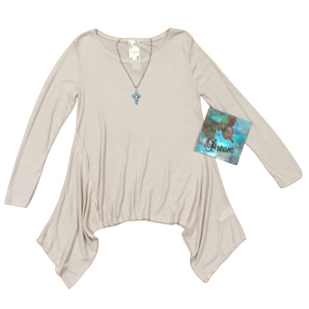 Blu Pepper Cream Knit Long Sleeve Handkerchief Hem Tunic Medium